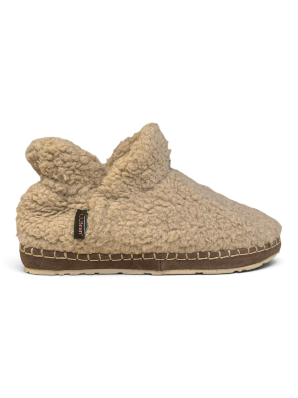 L.L.Bean Womens Slipper Booties Size 9 M Beige Sherpa Fleece Lined Indoor Outdoo - Picture 9 of 10